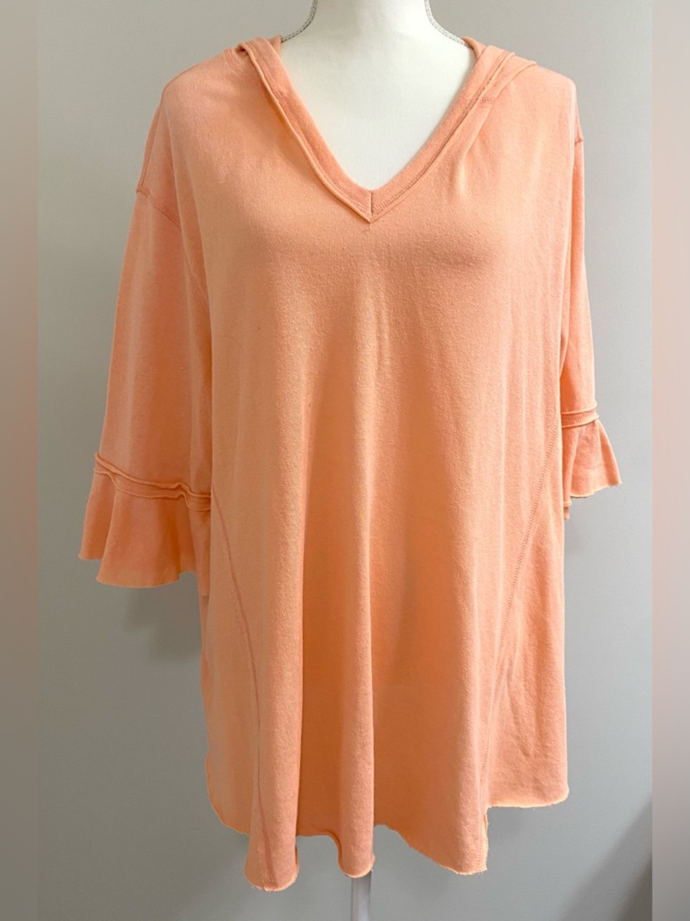 Easel Womens L Solid Orange Hooded Top Boho Summer Beach Lightweight Cottagecore - Picture 14 of 14